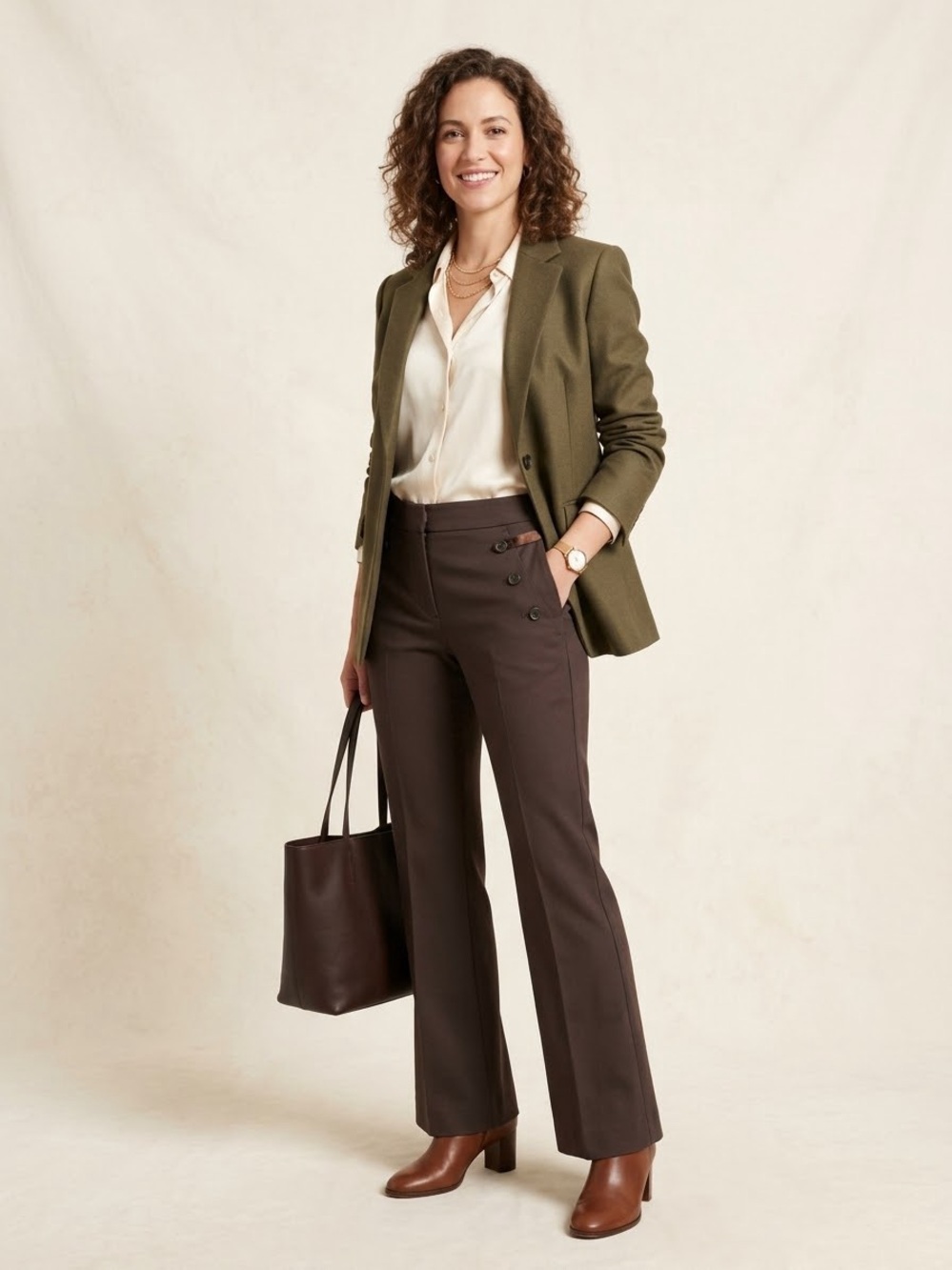 Theory Women's Wool Stretch Sailor Button Trousers w/ Silk Trim Dark Brown 12